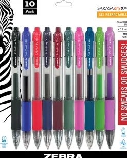 Zebra® Pen SARASA® Retractable Gel Pens, Pack Of 10, Medium Point, 0.7 mm, Clear Barrel, Assorted Ink Colors