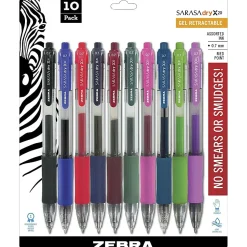 Zebra® Pen SARASA® Retractable Gel Pens, Pack Of 10, Medium Point, 0.7 mm, Clear Barrel, Assorted Ink Colors