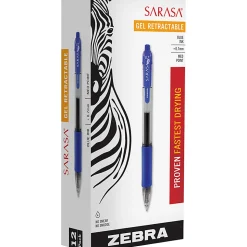 Zebra® Pen SARASA® Retractable Gel Pens, Pack Of 12, Medium Point, 0.7 mm, Clear Barrel, Blue Ink
