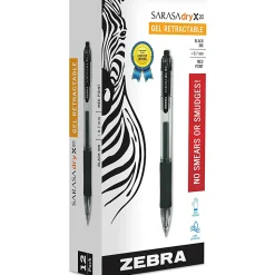 Zebra® Pen SARASA® Retractable Gel Pens, Pack Of 12, Medium Point, 0.7 mm, Clear Barrel, Black Ink