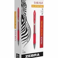 Zebra® Pen SARASA® X20 Retractable Gel Pens, Pack Of 12, Medium Point, 0.7 mm, Translucent Barrel, Red Ink