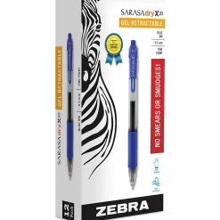 Zebra® Pen SARASA® X20 Retractable Gel Pens, Pack Of 12, Fine Point, 0.5 mm, Translucent Barrel, Blue Ink