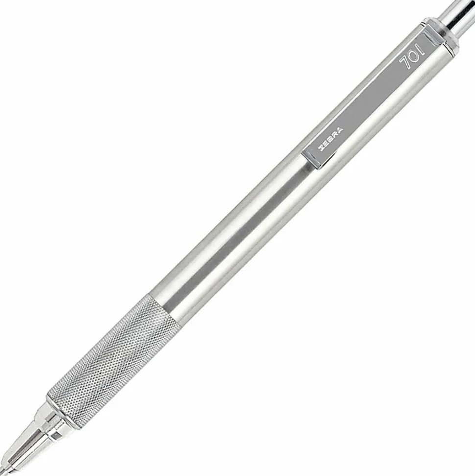 Zebra Pen STEEL 7 Series F-701 Retractable Ballpoint Pen - 0.7 mm Pen Point Size - Refillable - Retractable - Black - Stainless Steel Barrel - 6 / Box