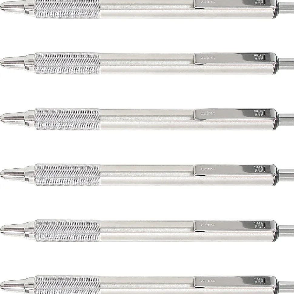 Zebra Pen STEEL 7 Series F-701 Retractable Ballpoint Pen - 0.7 mm Pen Point Size - Refillable - Retractable - Black - Stainless Steel Barrel - 6 / Box