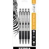 Zebra® Pen STEEL 3 Series G-350 Retractable Gel Pens, Pack Of 4, Medium Point, 0.7 mm, Black Barrel, Black Ink