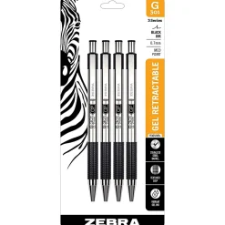 Zebra® Pen STEEL 3 Series G-350 Retractable Gel Pens, Pack Of 4, Medium Point, 0.7 mm, Black Barrel, Black Ink