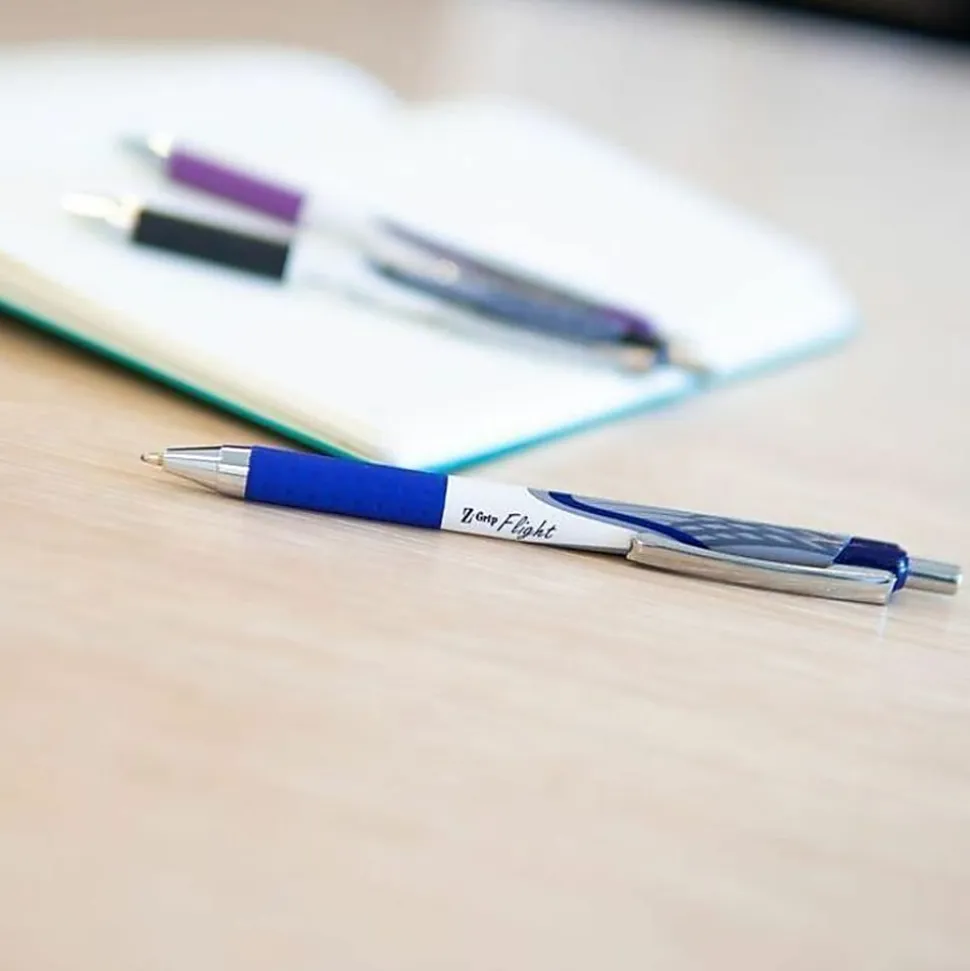 Zebra® Pen Z-Grip® Flight Retractable Pens, Pack Of 12, Bold Point, 1.2 mm, Blue Barrel, Blue Ink
