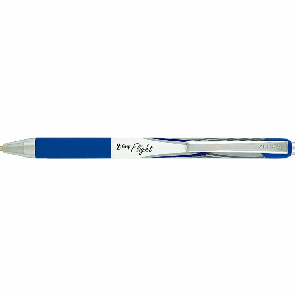 Zebra® Pen Z-Grip® Flight Retractable Pens, Pack Of 12, Bold Point, 1.2 mm, Blue Barrel, Blue Ink