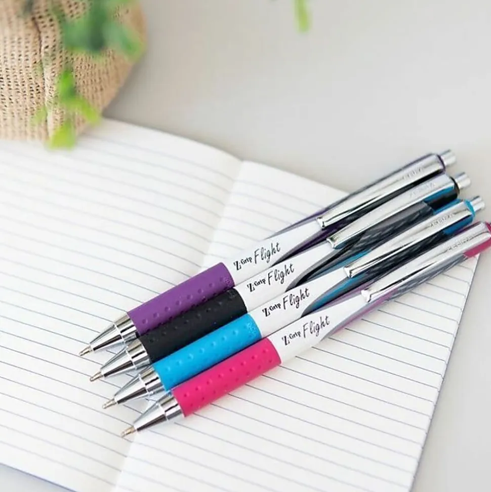 Zebra® Pen Z-Grip® Flight Retractable Pens, Pack Of 12, Bold Point, 1.2 mm, Blue Barrel, Blue Ink