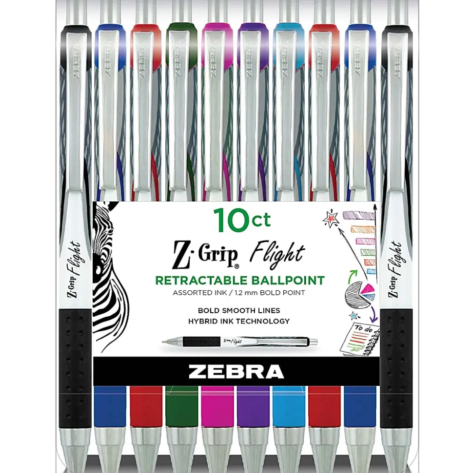 Zebra Pen Z-Grip Flight Retractable Pens - Bold Pen Point - 1.2 mm Pen Point Size - Retractable - Multi Ge - 21901