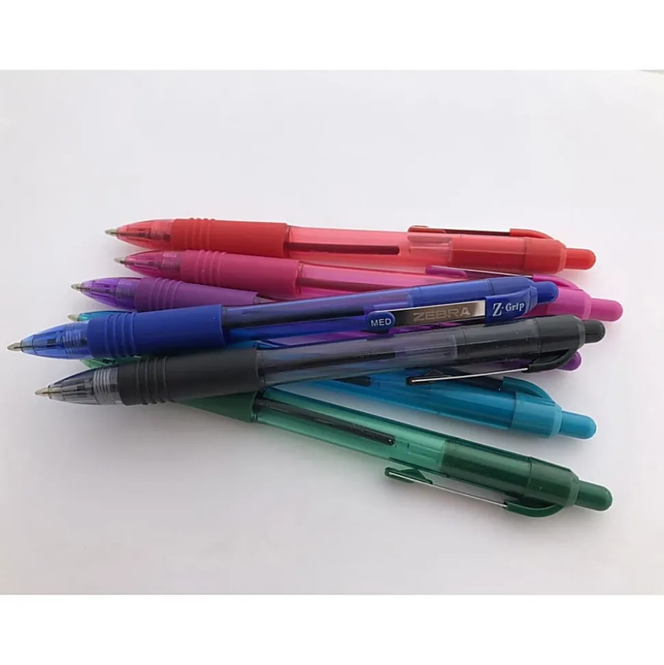 Zebra Pen Z-Grip Retractable Ballpoint Pens - Medium Pen Point - 1 mm Pen Point Size - Retractable - Assorted - Clear Plastic Barrel - 48 / Pack