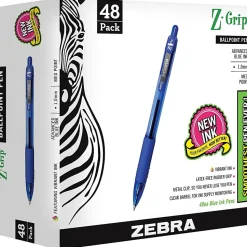 Zebra® Pen Z-Grip® Retractable Ballpoint Pens, Pack Of 48, Medium Point, 1.0 mm, Blue Barrel, Blue Ink