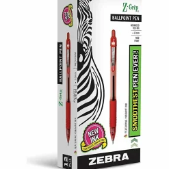 Zebra® Pen Z-Grip® Retractable Ballpoint Pens, Pack Of 12, Medium Point, 1.0 mm, Red Barrel, Red Ink