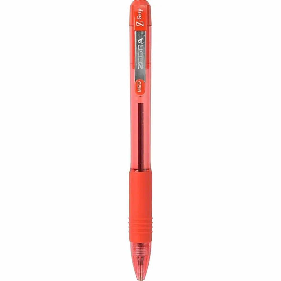 Zebra® Pen Z-Grip® Retractable Ballpoint Pens, Pack Of 12, Medium Point, 1.0 mm, Red Barrel, Red Ink