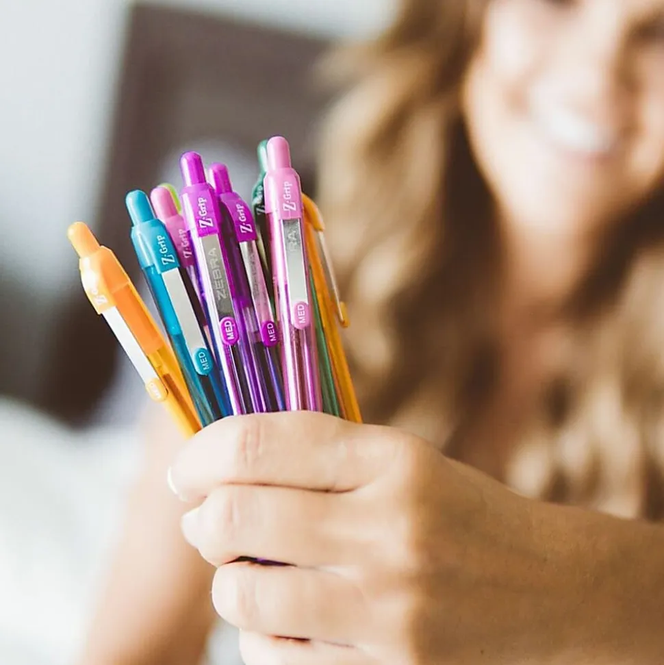 Zebra® Pen Z-Grip® Retractable Ballpoint Pens, Pack Of 12, Medium Point, 1.0 mm, Red Barrel, Red Ink