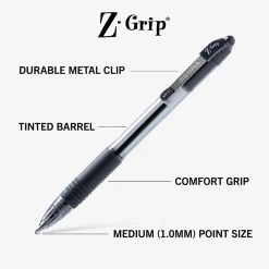 Zebra® Pen Z-Grip® Retractable Ballpoint Pens, Pack Of 24, Medium Point, 1.0 mm, Translucent Barrel, Assorted Ink Colors