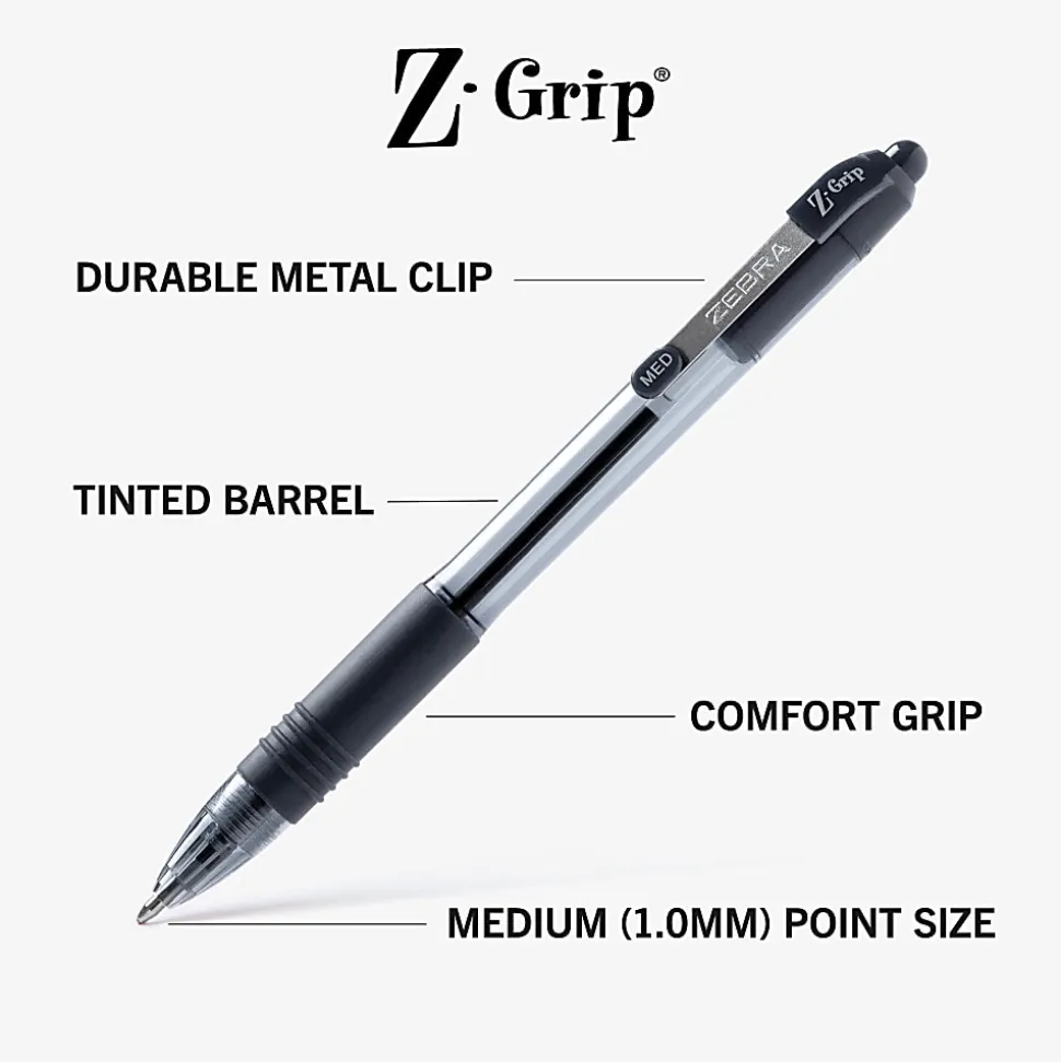 Zebra® Pen Z-Grip® Retractable Ballpoint Pens, Pack Of 24, Medium Point, 1.0 mm, Translucent Barrel, Assorted Ink Colors