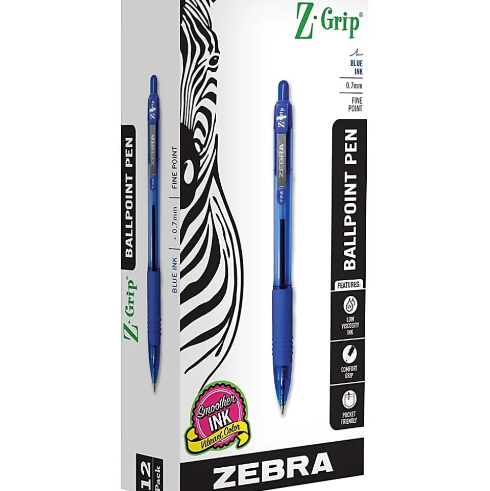 Zebra Pen Z-Grip Retractable Ballpoint Pens - 0.7 mm Pen Point Size - Retractable - Blue - 1 Dozen