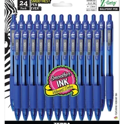 Zebra® Pen Z-Grip® Retractable Ballpoint Pens, Pack Of 24, Medium Point, 1.0 mm, Blue Barrel, Blue Ink