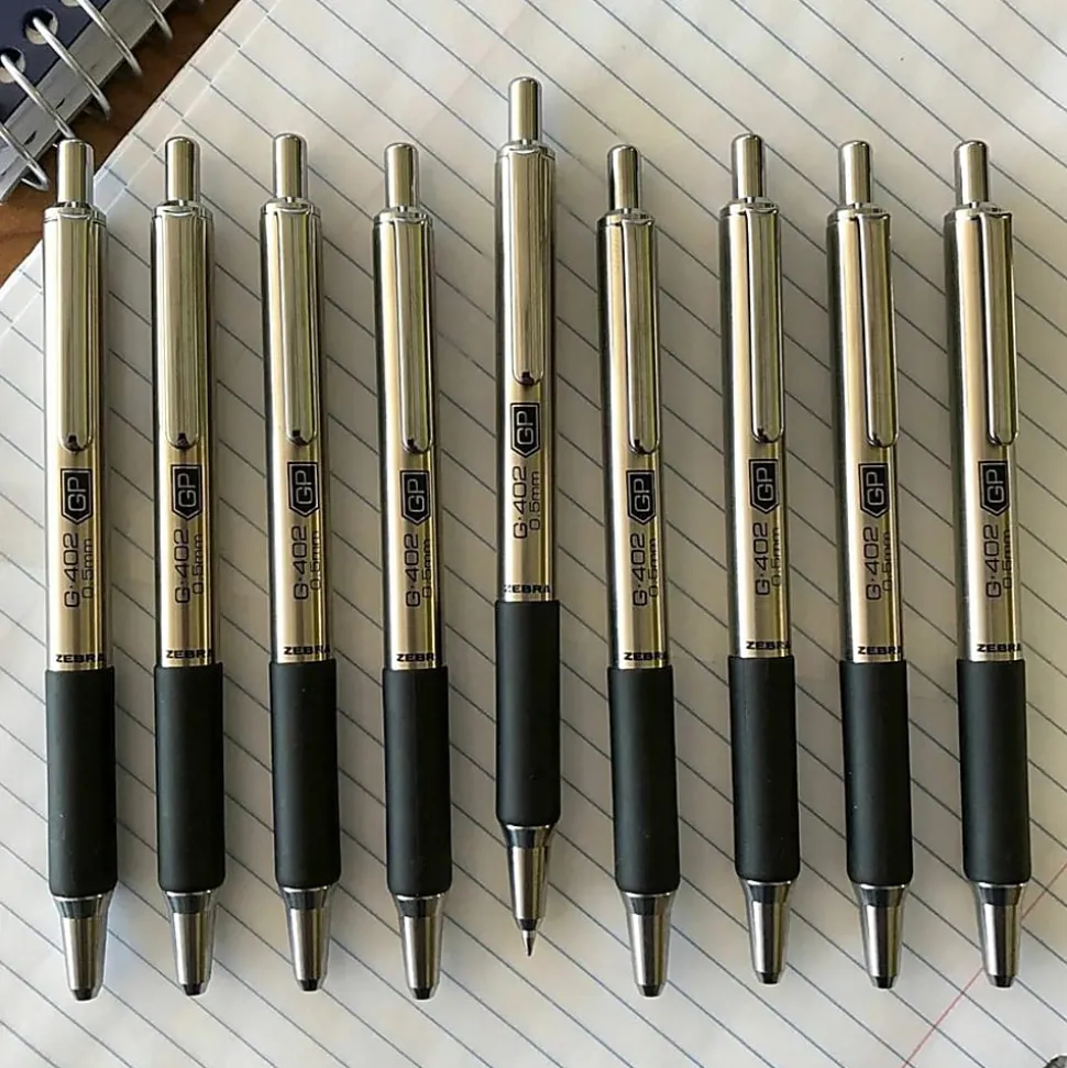 Zebra STEEL 4 Series G-402 Retractable Gel Pen - Retractable - Black Ink - Gel-based - Stainless Steel Barrel - 1 Each