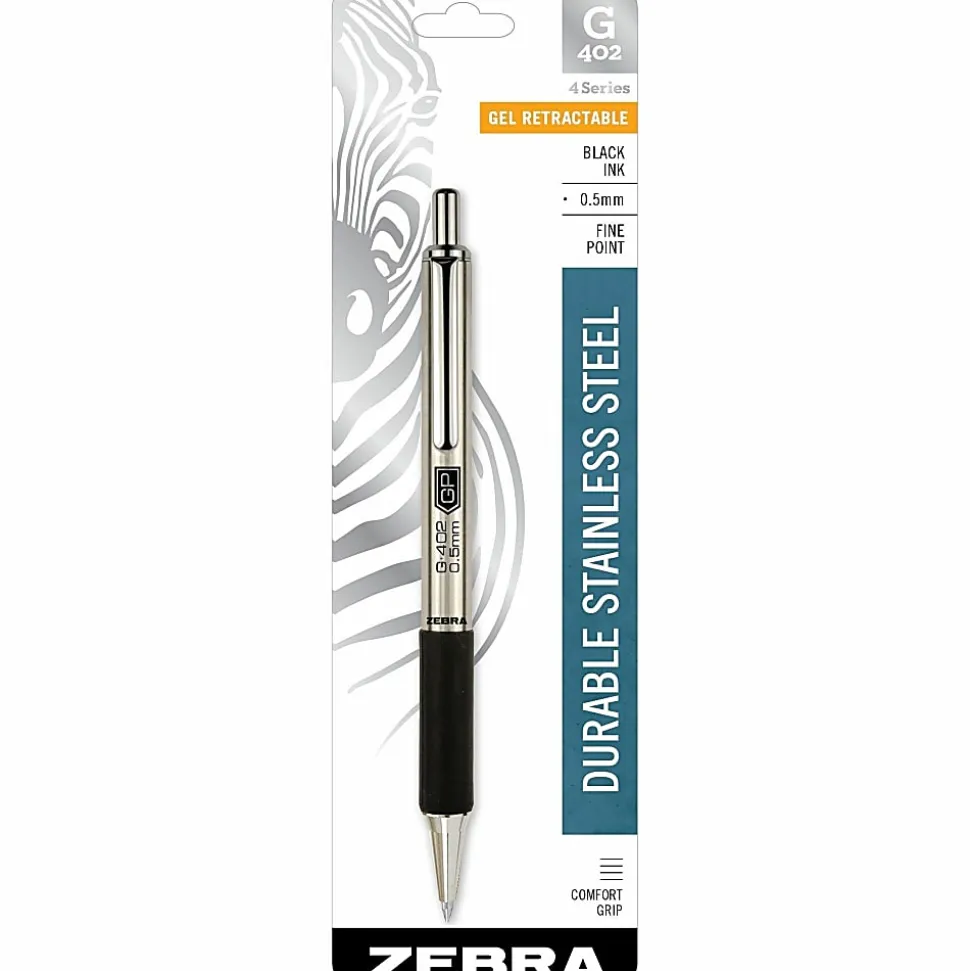 Zebra STEEL 4 Series G-402 Retractable Gel Pen - Retractable - Black Ink - Gel-based - Stainless Steel Barrel - 1 Each