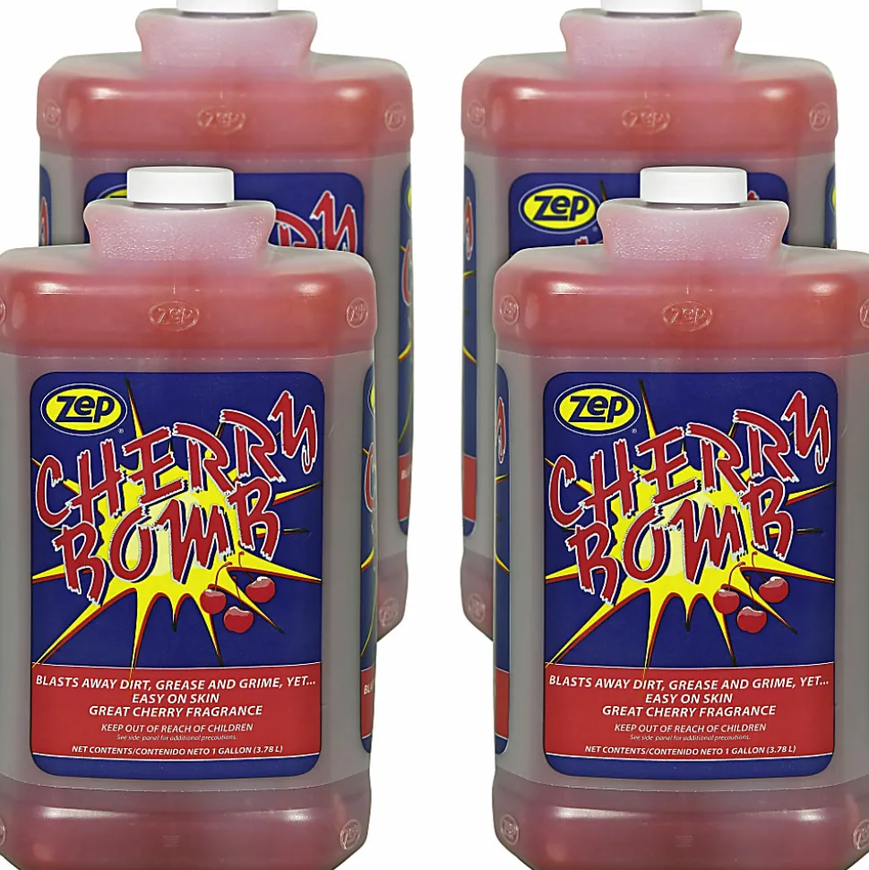 Zep Professional Cherry Bomb Heavy-Duty Liquid Hand Cleaner With Pumice, Cherry Fragrance, 1 Gallon, Pack Of 4 Jugs