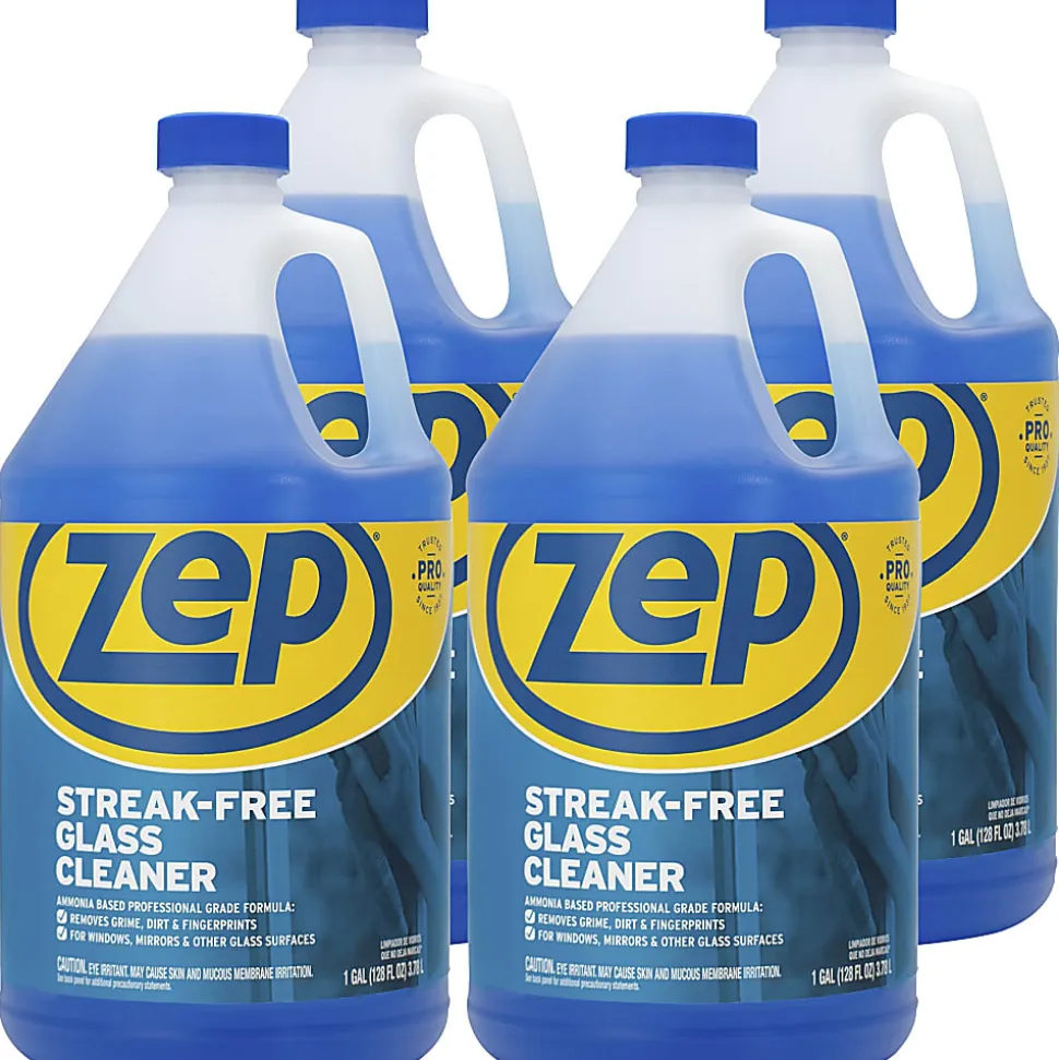 Zep® Streak-Free Liquid Glass Cleaner, 128 Oz Bottle, Blue, Box Of 4