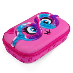 ZipIt Zipper School Box, 3”H x 6”W x 4”D, Sensory Pink Eyes