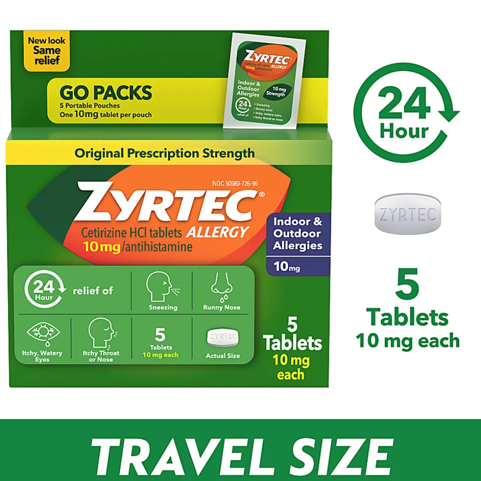 Zyrtec Allergy Tablets, 10mg, Pack Of 5 Tablets