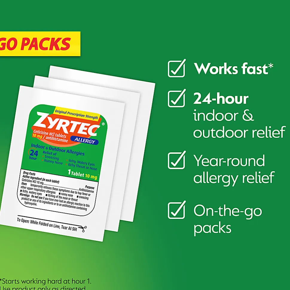 Zyrtec Allergy Tablets, 10mg, Pack Of 5 Tablets